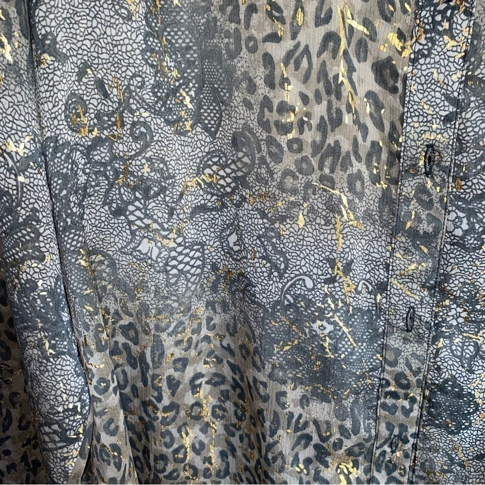 Lane Bryant Brown & Gold Mixed Print Sheer Button Down - Picture 2 of 6
